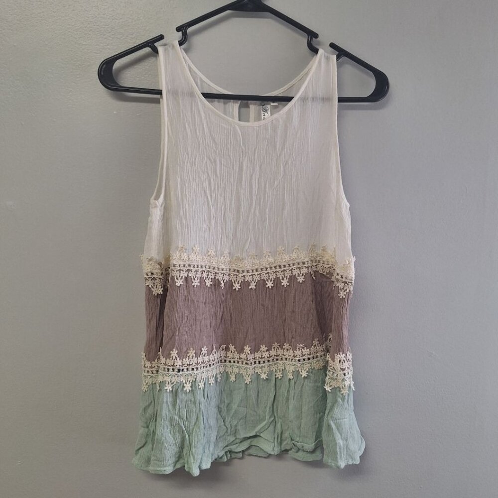 Andree by unit Tank Top Womens S Brown Green Embellished‎ Lace Boho